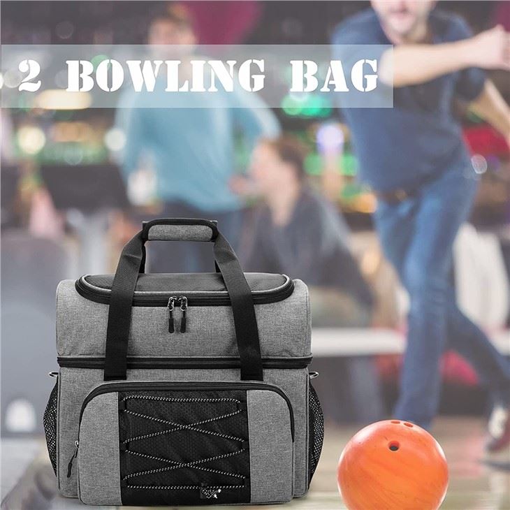 Bowling Bag For 2 Balls, Bowling Tote With Wooden Bowling Cups And Padded Divider For Double Ball And One Pair Of Bowling Shoes Up To Mens 16 And Extra Essentials, Bag Only
